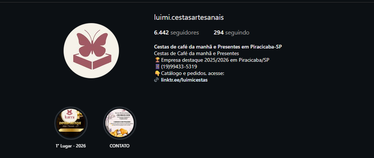 Perfil oficial da Luimi Cestas Artesanais no Instagram